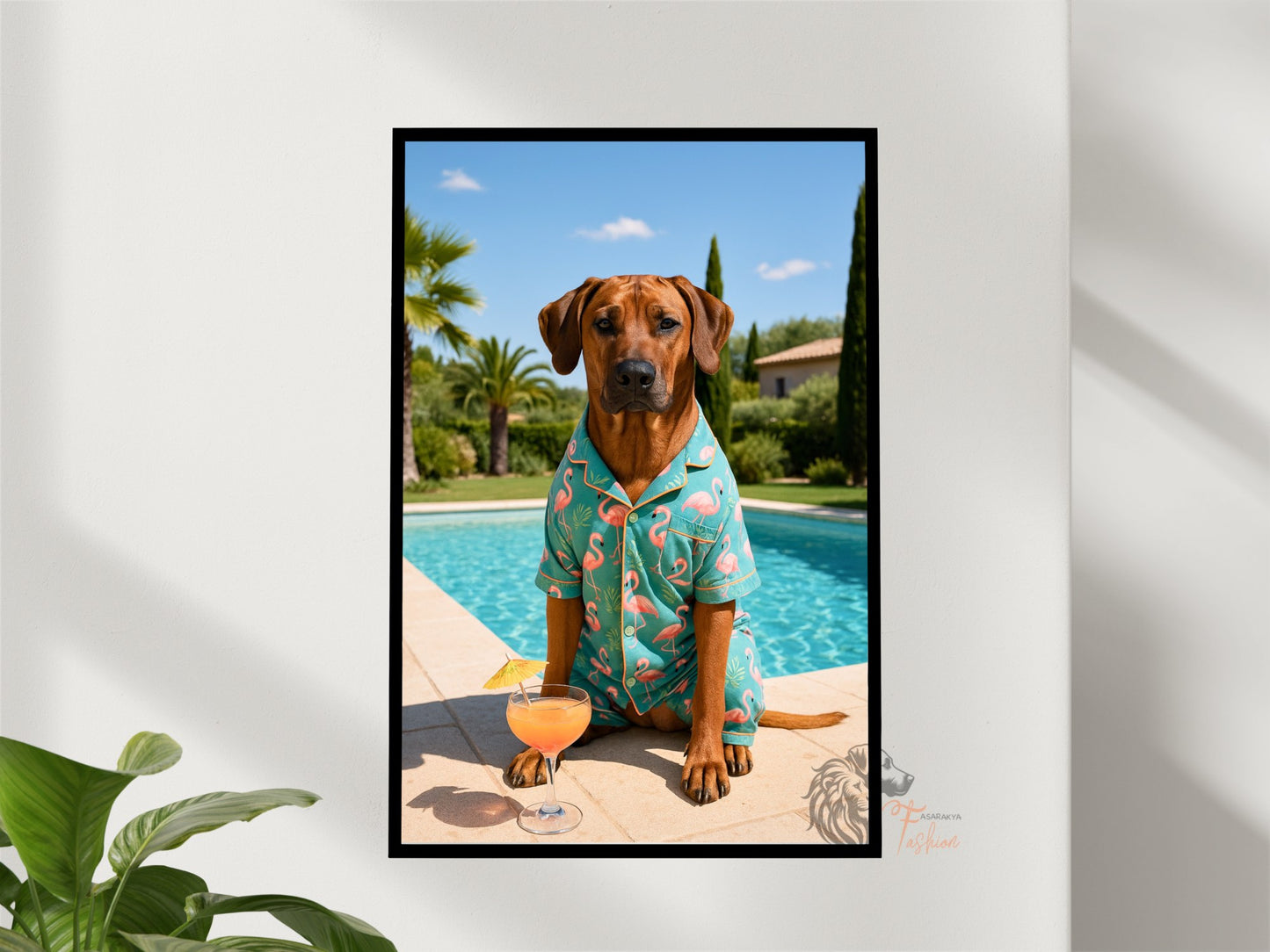 Rhodesian Ridgeback Photodruck Blau Flamingo B