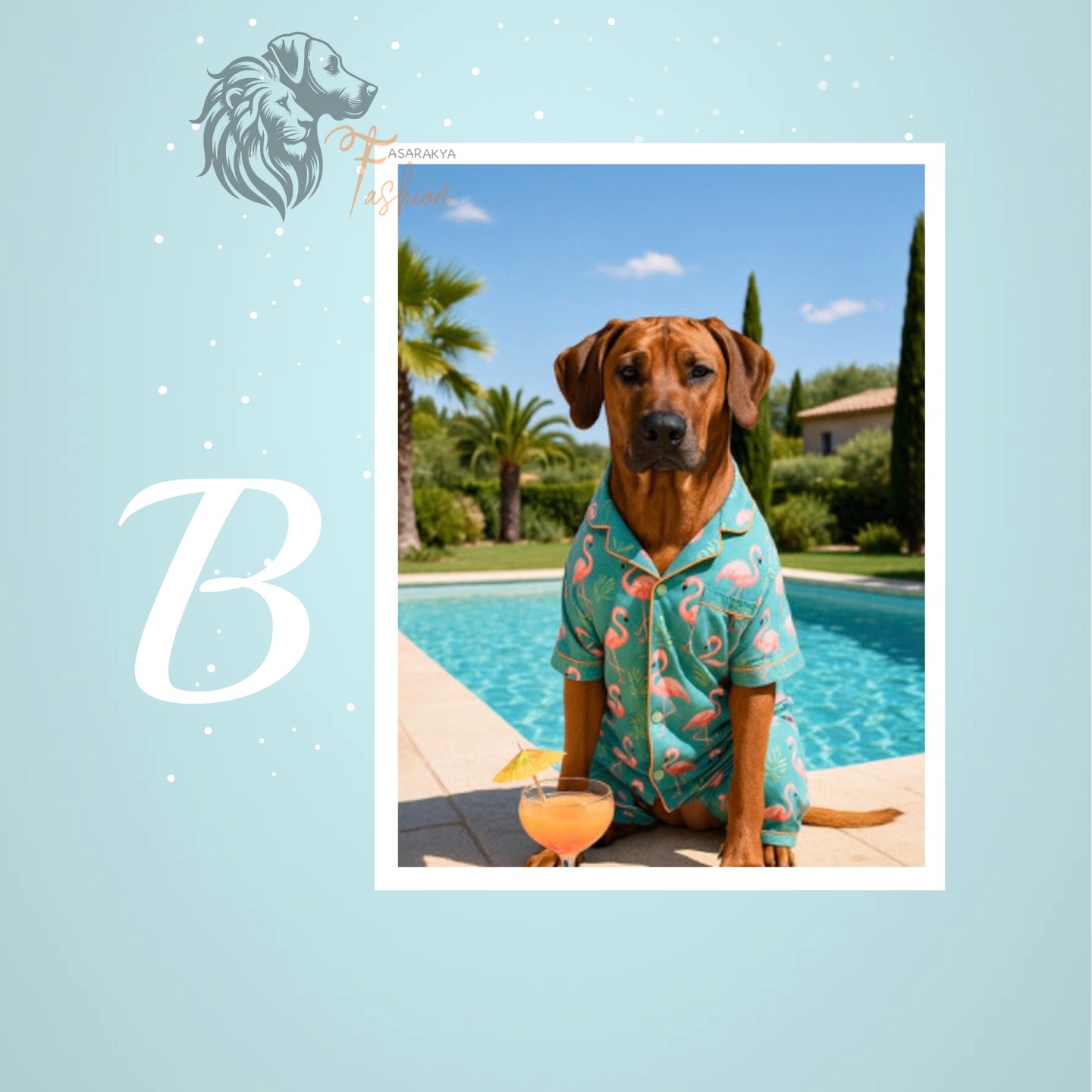 Rhodesian Ridgeback Photodruck Blau Flamingo B