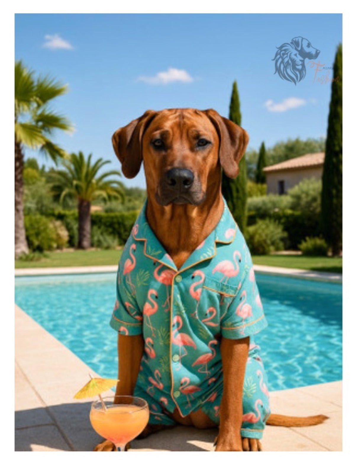 Rhodesian Ridgeback Photodruck Blau Flamingo B