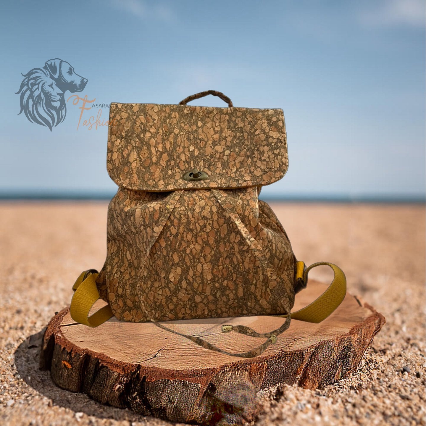 City Rucksack aus Korkstoff mit goldenen Datails & Samtfutter, City Backpack.