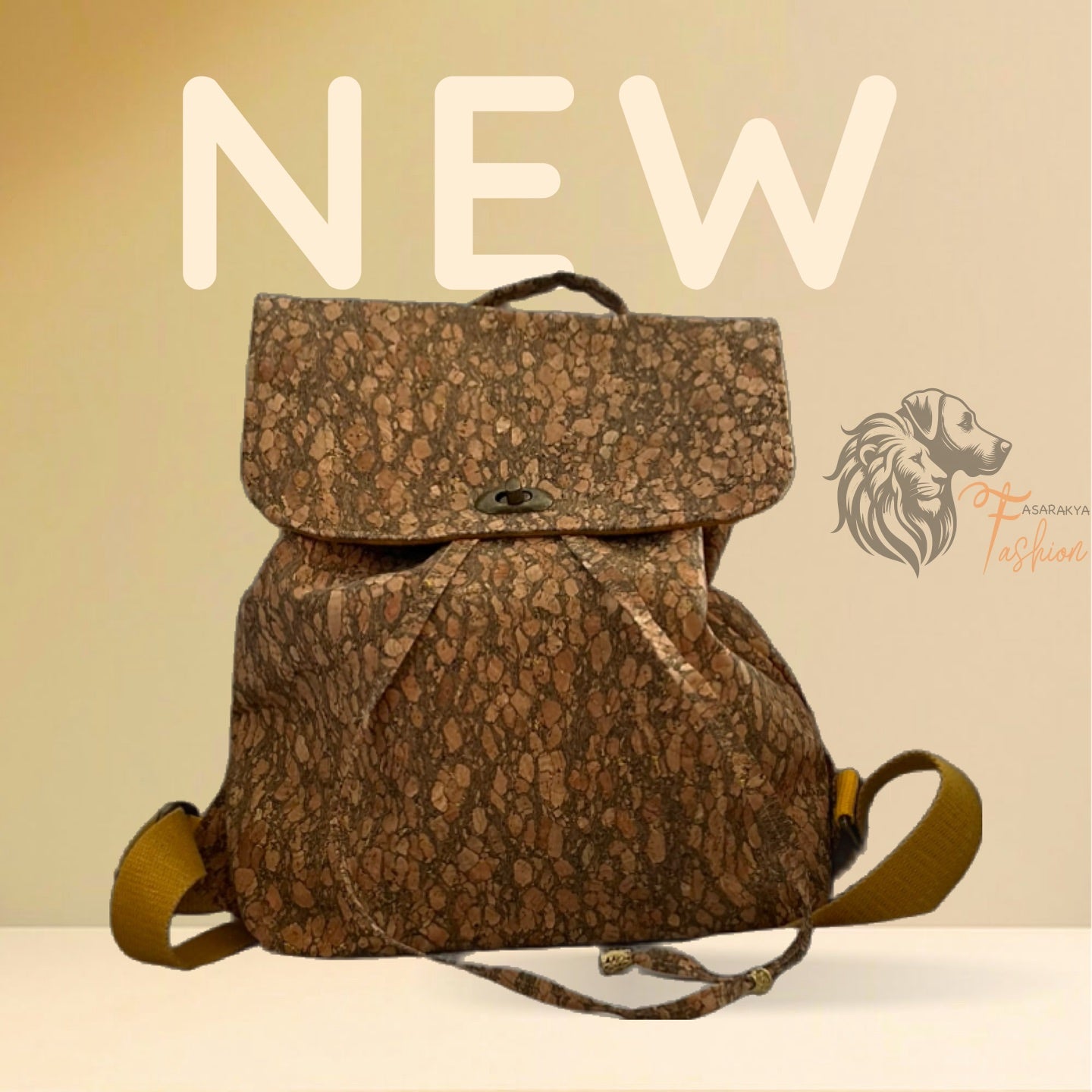 City Rucksack aus Korkstoff mit goldenen Datails & Samtfutter, City Backpack.