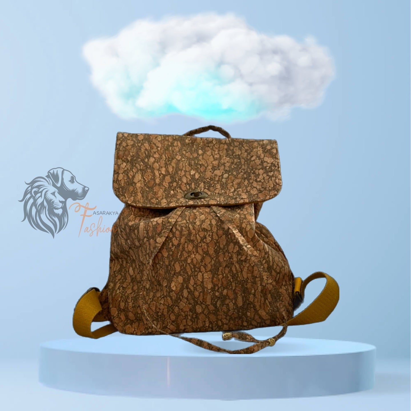 City Rucksack aus Korkstoff mit goldenen Datails & Samtfutter, City Backpack.