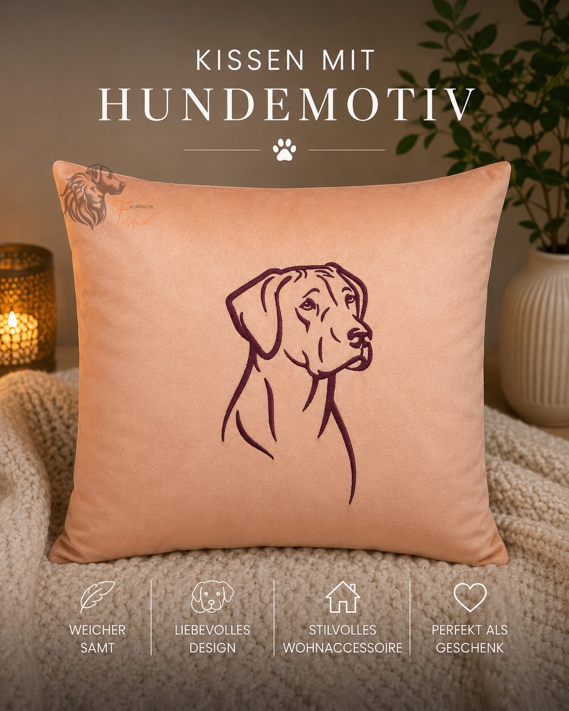 Kissenbezug- Sofakissen-Dekokissen-Rhodesian Ridgebacks (Kopf)