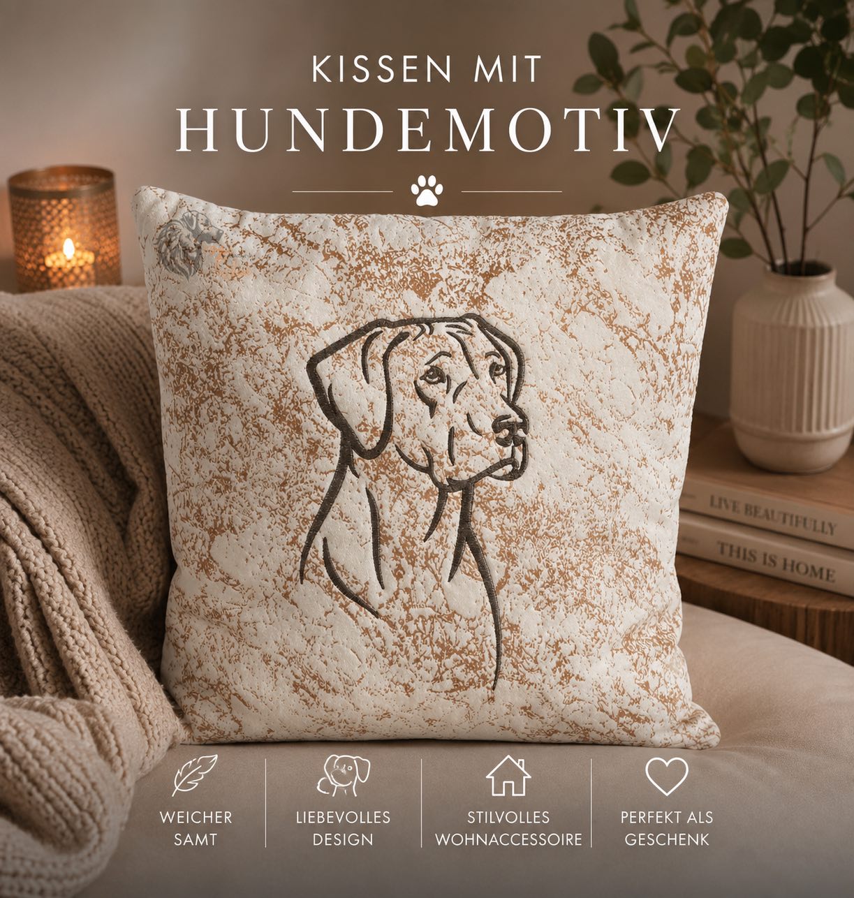 Kissenbezug- Sofakissen-Dekokissen-Rhodesian Ridgebacks (Kopf)