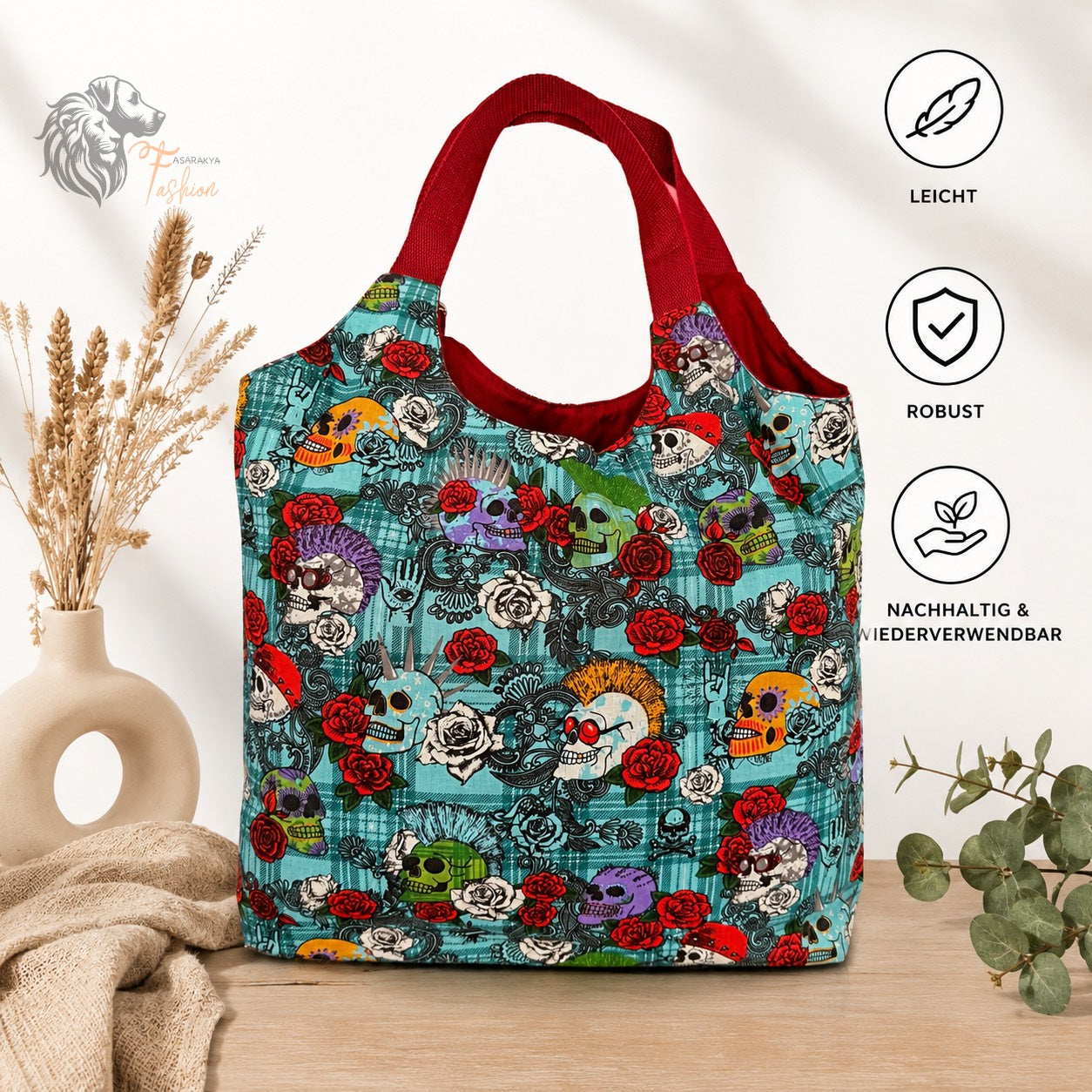 Wende Tasche, Einkaufstasche, SKULL
